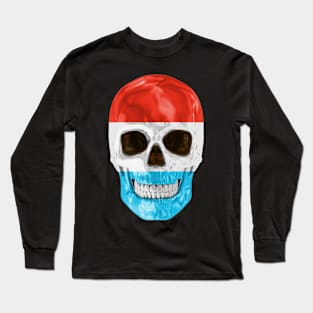 Luxembourg Flag Skull - Gift for Luxembourgish With Roots From Luxembourg Long Sleeve T-Shirt